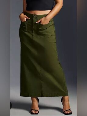 Maeve x Anthropologie Colette Olive Green Maxi Skirt Sz S Magic Stretch Chic